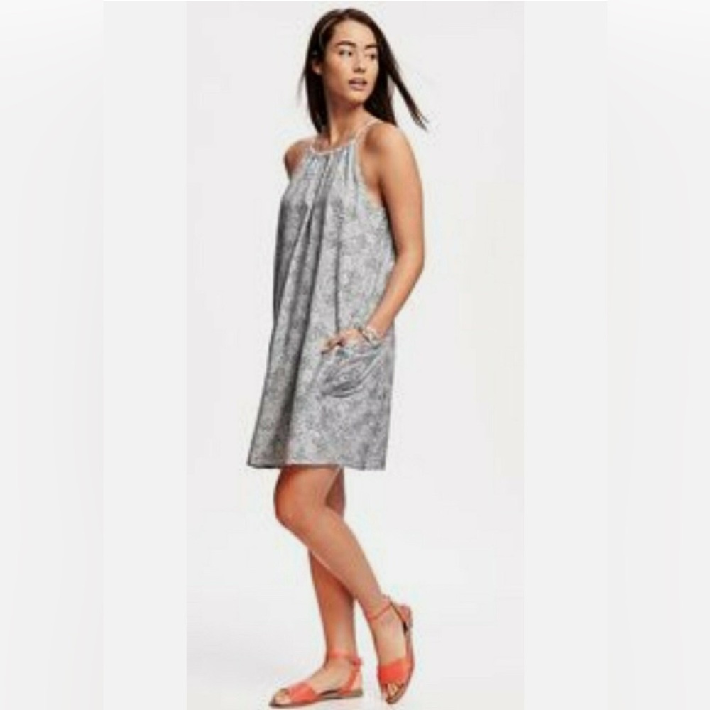 Old Navy Black/White Geo Print Halter Neck Dress Sz Lg